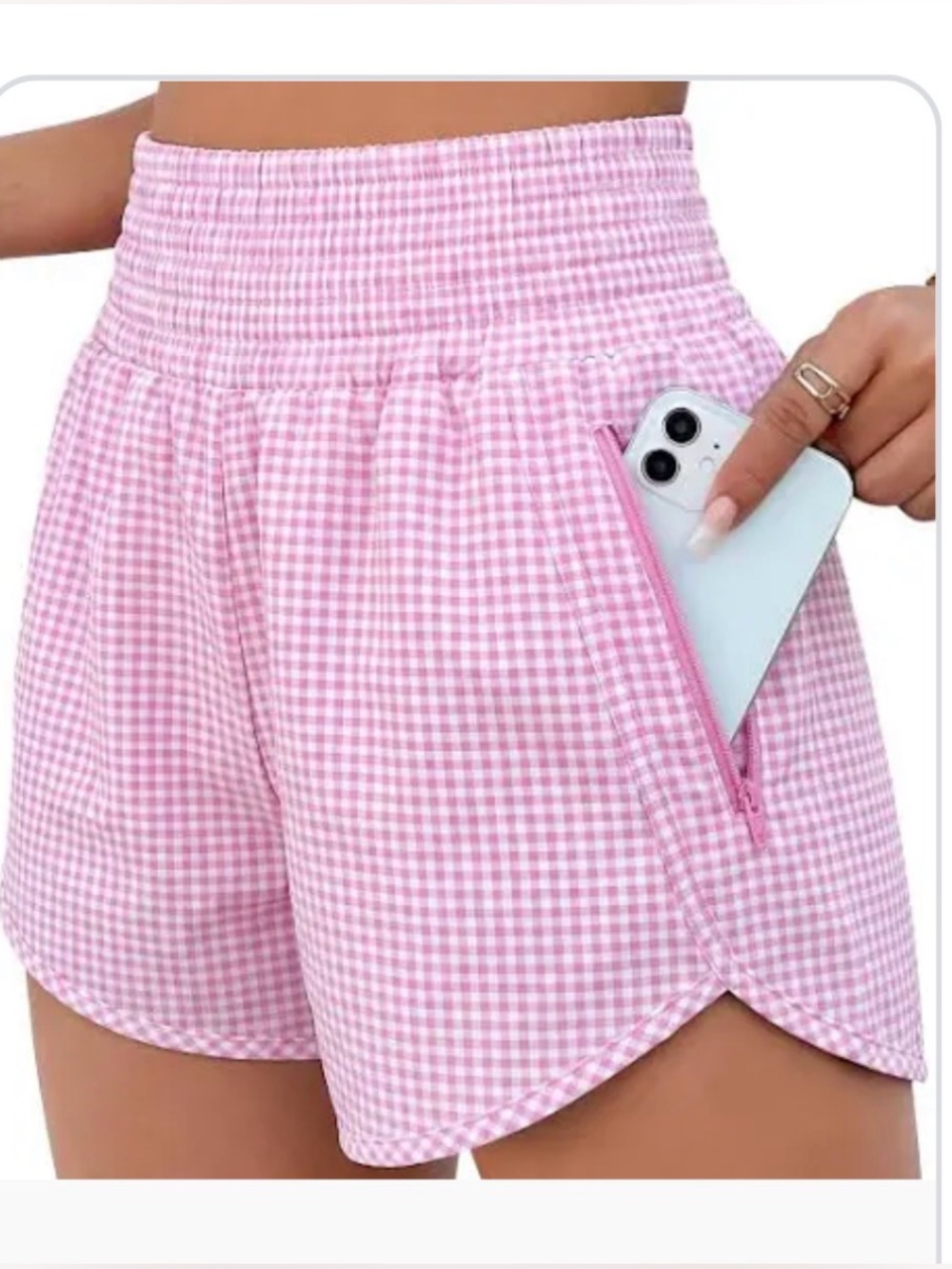 BMVL Pink Gingham Athletic Shorts with Smocked Waist